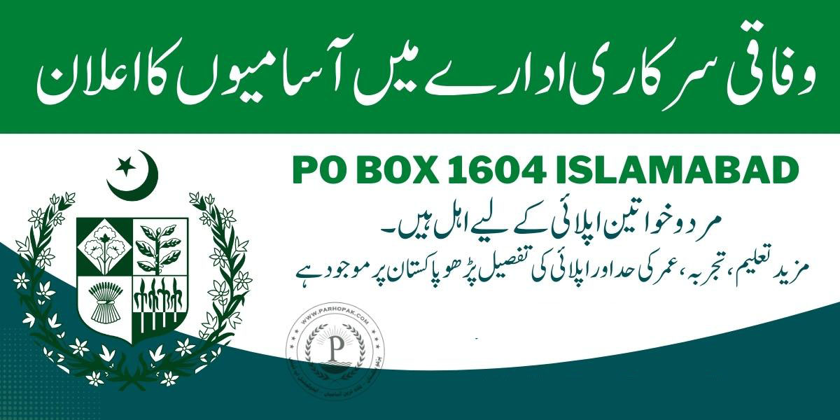 Job Openings at Government Organization PO BOX No.1604, GPO, Islamabad